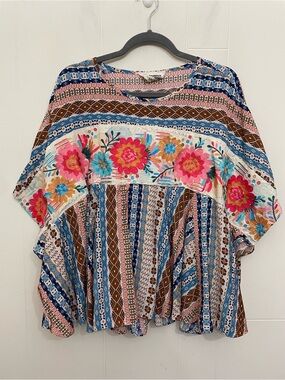 Savanna Jane Floral Embroidered Boho Top Size S/M Colorful Kimono Sleeve Flowy